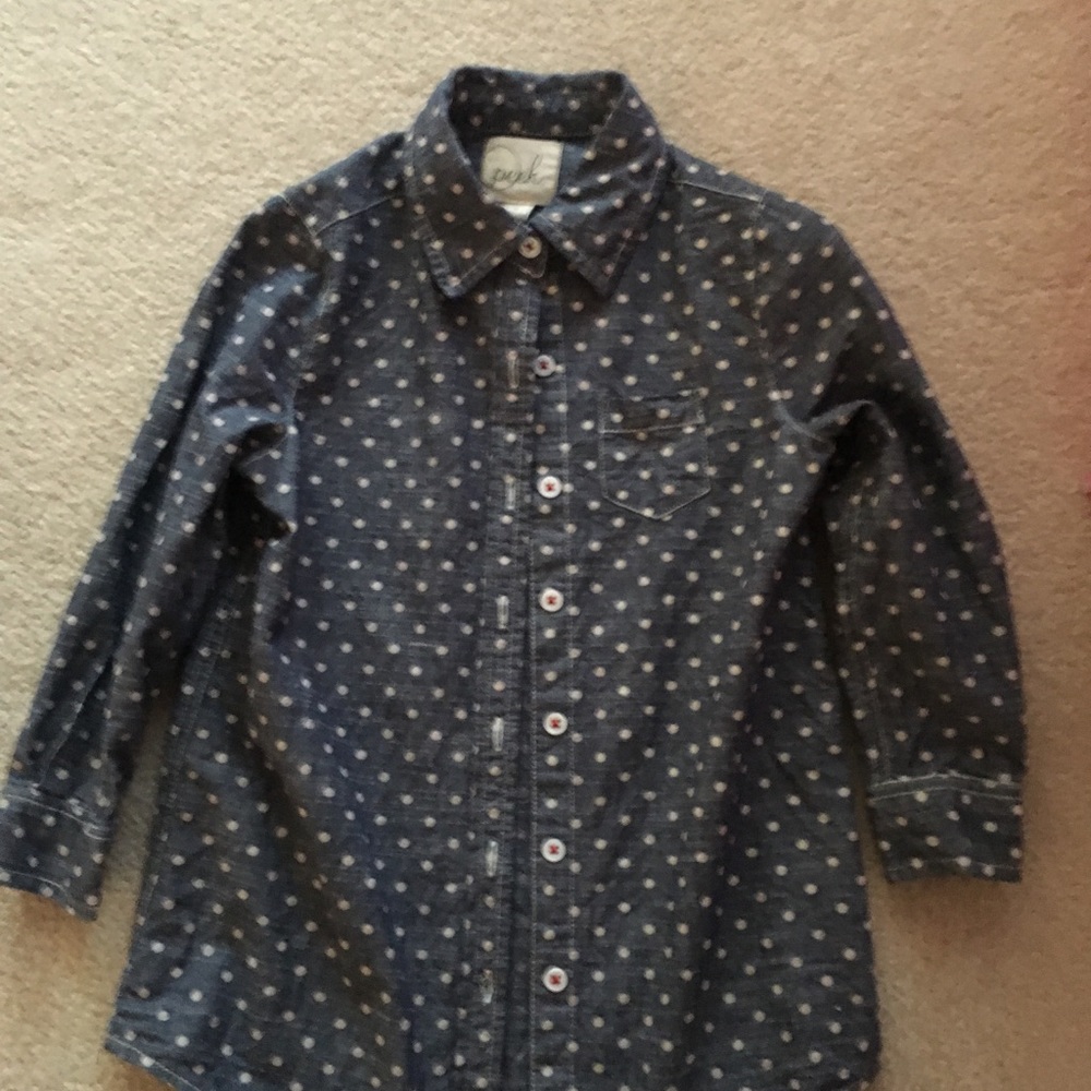 Polka dot denim button up